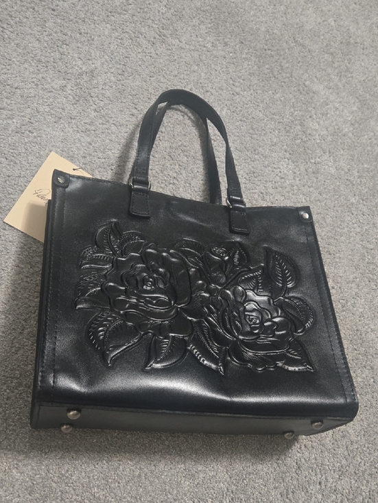 Patricia Nash Handbags - Patricia Nash Top Handle Crossbody Black Leather Rose Tooled Bag New With Tags